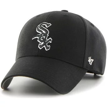 47 Brand Curved Brim Black And White Logo Black Logo Chicago White Sox MLB MVP Black Snapback Cap