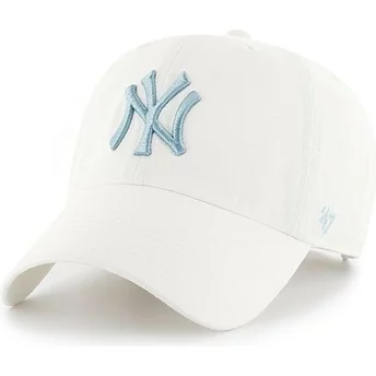 47 Brand Curved Brim Blue Logo New York Yankees MLB Clean Up White Cap