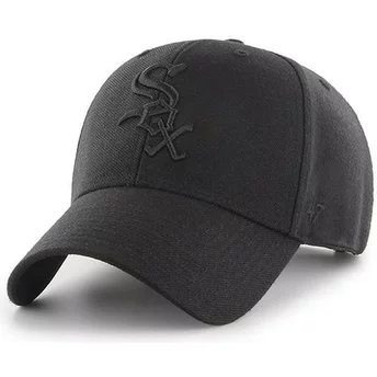 47 Brand Curved Brim Black Logo Chicago White Sox MLB MVP Black Snapback Cap