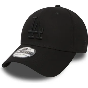 New Era Curved Brim Black Logo 39THIRTY Essential Los Angeles Dodgers MLB Black Fitted Cap