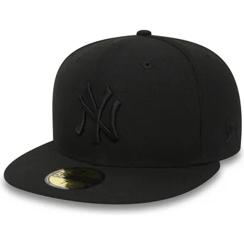 Καπέλα επίπεδη μαύρο προσαρμοσμένο 59FIFTY Black on Black από New York Yankees MLB από New Era