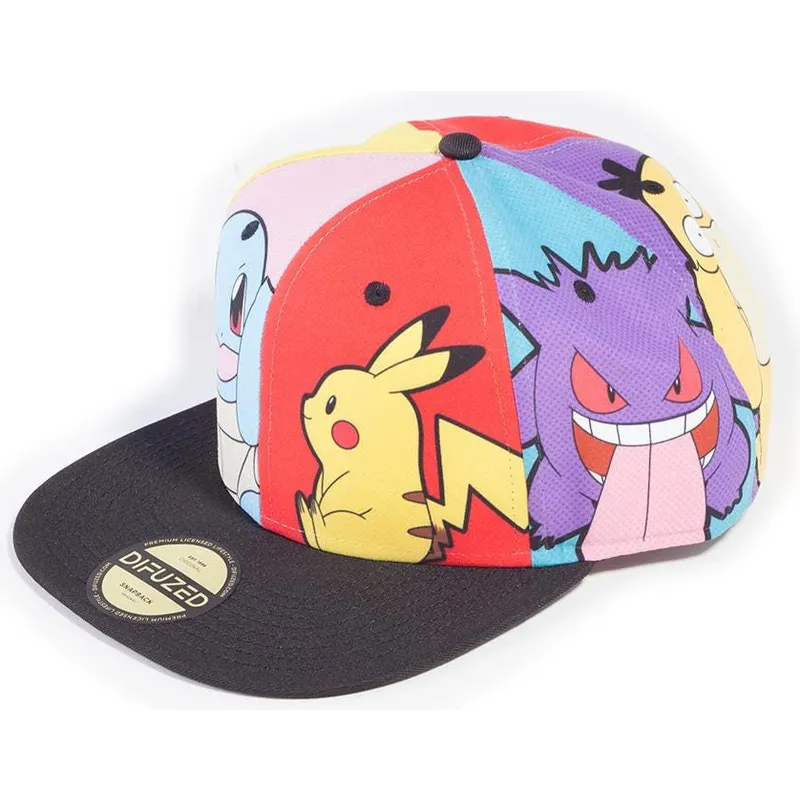 snapback-pikachu-squirtle-gengar-psyduck-jigglypuff-multi-pop-art-pokemon-difuzed snapback-pikachu-squirtle-gengar-psyduck-jigglypuff-multi-pop-art-pokemon-difuzed