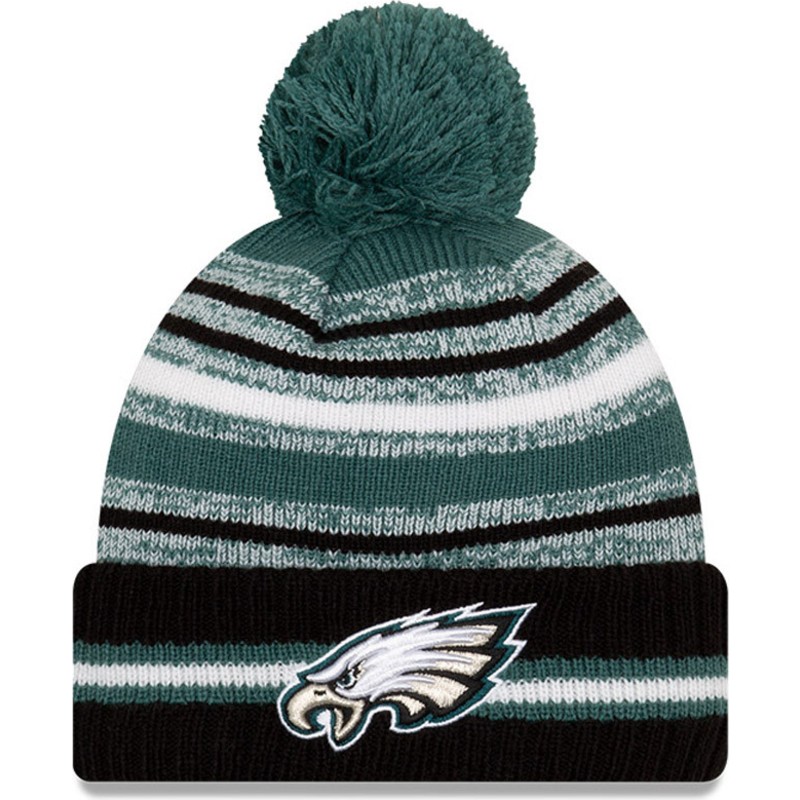 new-era-sport-sideline-philadelphia-eagles-nfl-green-and-black-beanie-with-pompom