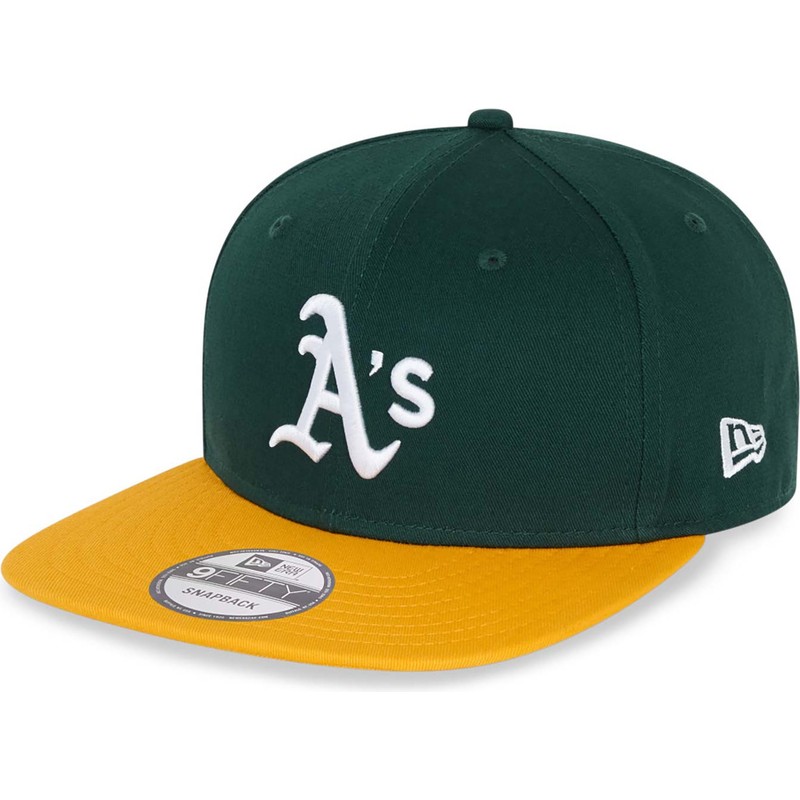 new-era-flat-brim-9fifty-essential-oakland-athletics-mlb-green-and-yellow-snapback-cap