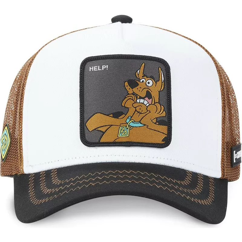 capslab-scooby-doo-help-rel-white-brown-and-black-trucker-hat