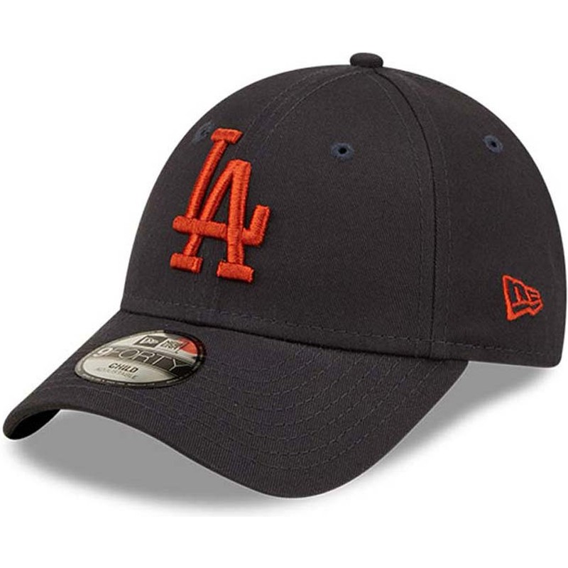 new-era-curved-brim-youth-brown-logo-9forty-league-essential-los-angeles-dodgers-mlb-navy-blue-adjustable-cap