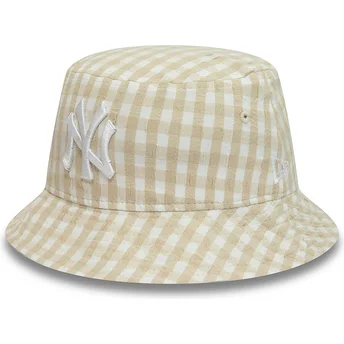 New Era Women Tapered Gingham Beige Bucket Hat