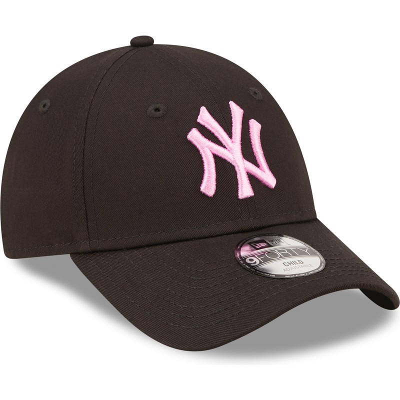 new-era-curved-brim-youth-pink-logo-9forty-league-essential-new-york-yankees-mlb-black-adjustable-cap