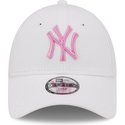 new-era-curved-brim-youth-pink-logo-9forty-league-essential-new-york-yankees-mlb-white-adjustable-cap