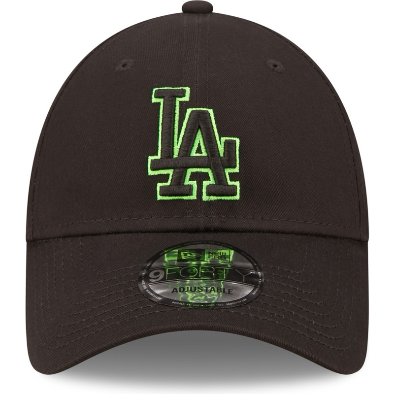 new-era-curved-brim-green-logo-9forty-neon-outline-los-angeles-dodgers-mlb-black-adjustable-cap
