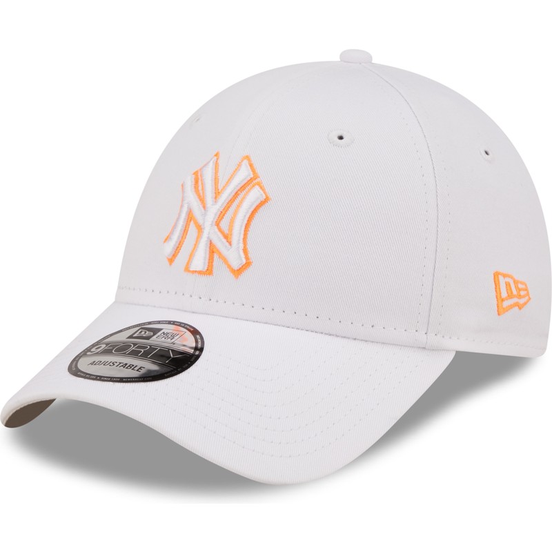 new-era-curved-brim-orange-logo-9forty-neon-outline-new-york-yankees-mlb-white-adjustable-cap