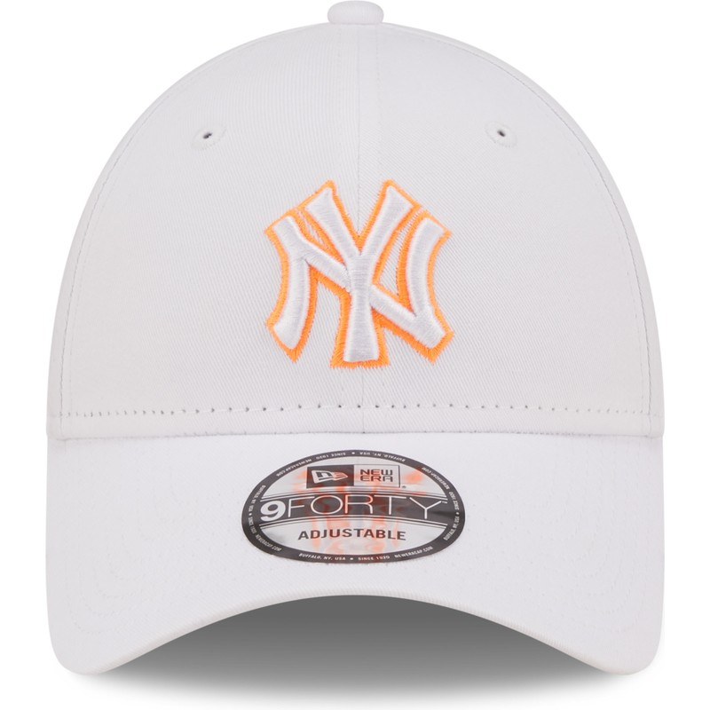 new-era-curved-brim-orange-logo-9forty-neon-outline-new-york-yankees-mlb-white-adjustable-cap