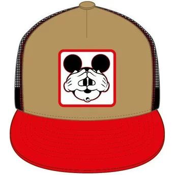 Capslab Flat Brim Mickey Mouse CASF MO4 Disney Brown and Red Trucker Hat