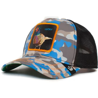 Goorin Bros. Pheasant Lucky Luck Stays Down The Farm Camouflage and Blue Trucker Hat