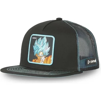 Capslab Son Goku Super Saiyan Blue SA1 Dragon Ball Black and Blue Flat Brim Trucker Hat