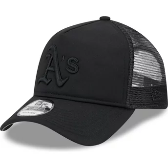 New Era Black Logo 9FORTY A Frame All Day Trucker Oakland Athletics MLB Black Trucker Hat