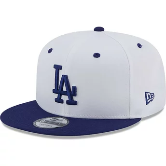 New Era Flat Brim Blue Logo 9FIFTY White Crown Patch Los Angeles Dodgers MLB White and Blue Snapback Cap