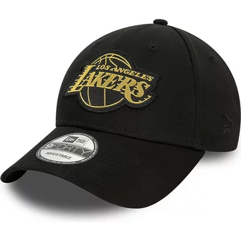 New Era Curved Brim 9FORTY Metallic Badge Los Angeles Lakers NBA Black Adjustable Cap