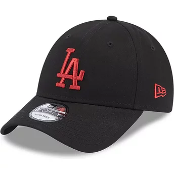 New Era Curved Brim Red Logo 9FORTY League Essential Los Angeles Dodgers MLB Black Adjustable Cap