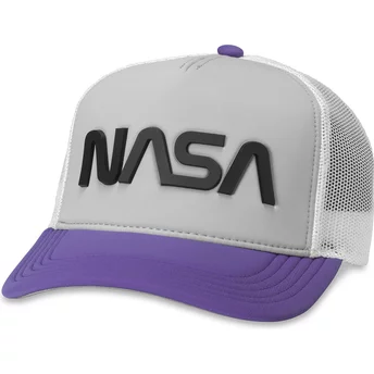 American Needle NASA Riptide Valin Grey, White and Purple Snapback Trucker Hat