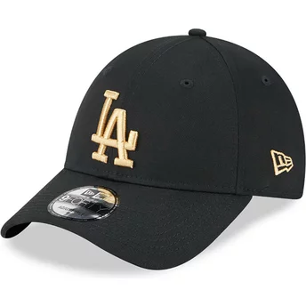 New Era Curved Brim Golden Logo 9FORTY League Essential Los Angeles Dodgers MLB Black Adjustable Cap