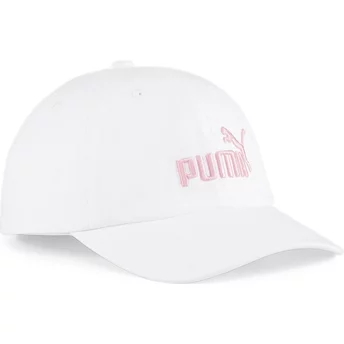 Puma Curved Brim Pink Logo Essentials No.1 White Adjustable Cap