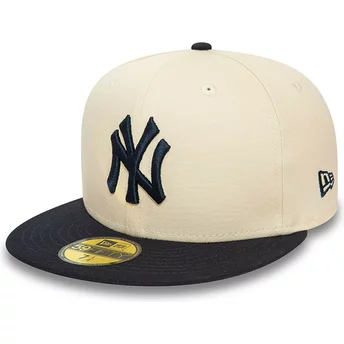 New Era Flat Brim 59FIFTY Team Colour New York Yankees MLB Beige and Navy Blue Fitted Cap