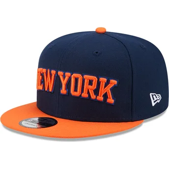 New Era Flat Brim 9FIFTY Statement New York Knicks NBA Navy Blue and Orange Snapback Cap