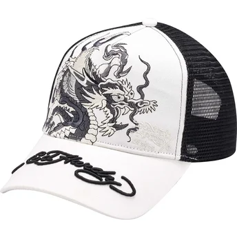 Ed Hardy Mono Giant Dragon White and Black Trucker Hat