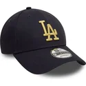 new-era-curved-brim-golden-logo-9forty-metallic-los-angeles-dodgers-mlb-navy-blue-adjustable-cap