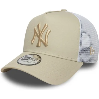 New Era A Frame League Essential New York Yankees MLB Beige and White Trucker Hat with Beige Logo