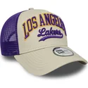 new-era-e-frame-script-los-angeles-lakers-nba-beige-and-purple-trucker-hat