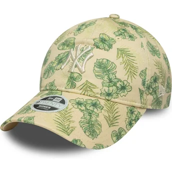 Καπέλα καμπύλη μπεζ ρυθμιζόμενη ταινία 9TWENTY All Over Print Tropical από New York Yankees MLB από New Era