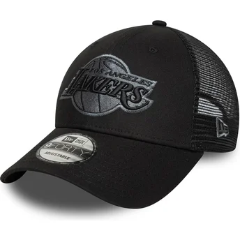New Era Grey Logo 9FORTY Los Angeles Lakers NBA Black Adjustable Trucker Hat