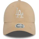 new-era-curved-brim-women-9forty-velour-diamante-los-angeles-dodgers-mlb-beige-adjustable-cap
