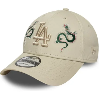 New Era Curved Brim 9FORTY Icon Dragon Los Angeles Dodgers MLB Beige Adjustable Cap with Beige Logo