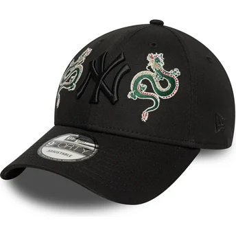 New Era Curved Brim Black Logo 9FORTY Icon Dragon New York Yankees MLB Black Adjustable Cap