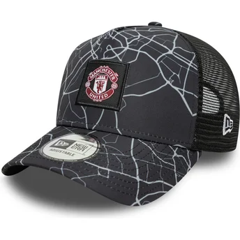 New Era A Frame All Over Print Manchester United Football Club Premier League Black Trucker Hat