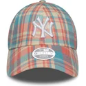new-era-curved-brim-women-9forty-check-new-york-yankees-mlb-pink-and-blue-adjustable-cap
