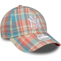new-era-curved-brim-women-9forty-check-new-york-yankees-mlb-pink-and-blue-adjustable-cap