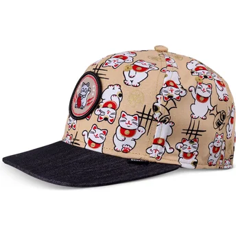 Καπέλα επίπεδη μπεζ snapback για παιδιά Lucky Cat Linen από Djinns