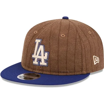New Era Flat Brim 9FIFTY Retro Crown Wool Pinstripe Los Angeles Dodgers MLB Brown and Blue Adjustable Cap