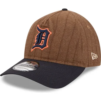 New Era Curved Brim 9TWENTY A Frame Wool Pinstripe Detroit Tigers MLB Brown and Navy Blue Adjustable Cap