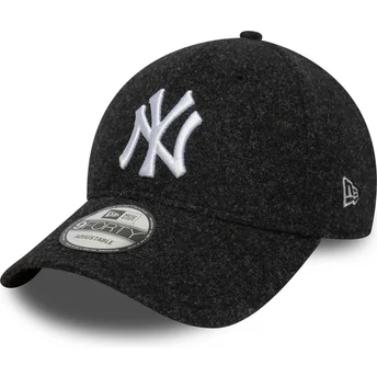 New Era Curved Brim 9FORTY Melton Wool New York Yankees MLB Black Snapback Cap