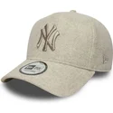 new-era-curved-brim-9forty-e-frame-melton-new-york-yankees-mlb-beige-snapback-cap-with-beige-logo