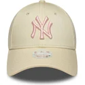 new-era-curved-brim-women-pink-logo-9forty-league-essential-new-york-yankees-mlb-beige-adjustable-cap