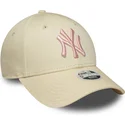 new-era-curved-brim-women-pink-logo-9forty-league-essential-new-york-yankees-mlb-beige-adjustable-cap