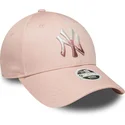 new-era-curved-brim-women-9forty-metallic-logo-new-york-yankees-mlb-pink-adjustable-cap