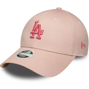 New Era Curved Brim Women Pink Logo 9FORTY League Essential Los Angeles Dodgers MLB Pink Adjustable Cap