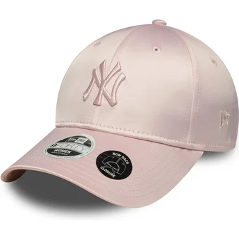 New Era Curved Brim Women Pink Logo 9FORTY Satin Bow Back New York Yankees MLB Pink Adjustable Cap